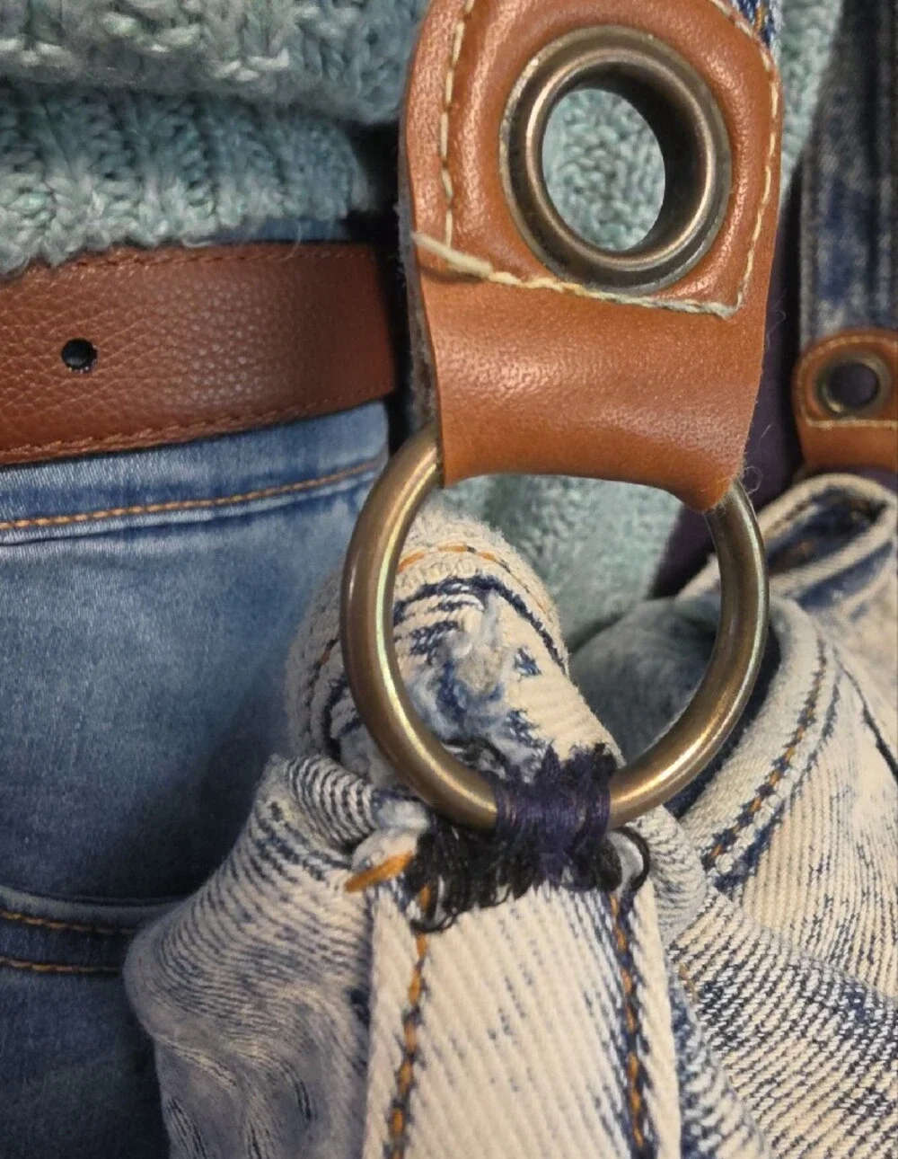 Handmade Acid Washed Denim Crossbody Bag With Doubble Front Pockets